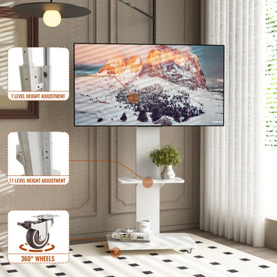 Meuble télé avec tablette, support de plancher avec support verrouillable pour le salon, la chambre à coucher, le bureau, le chariot de télévision mobile