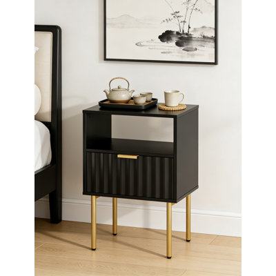 Table de chevet moderne avec tiroir et tablette, table de chevet avec cadre doré et finition blanche, table d'appoint de rangement pour la chambre à coucher ou le salon