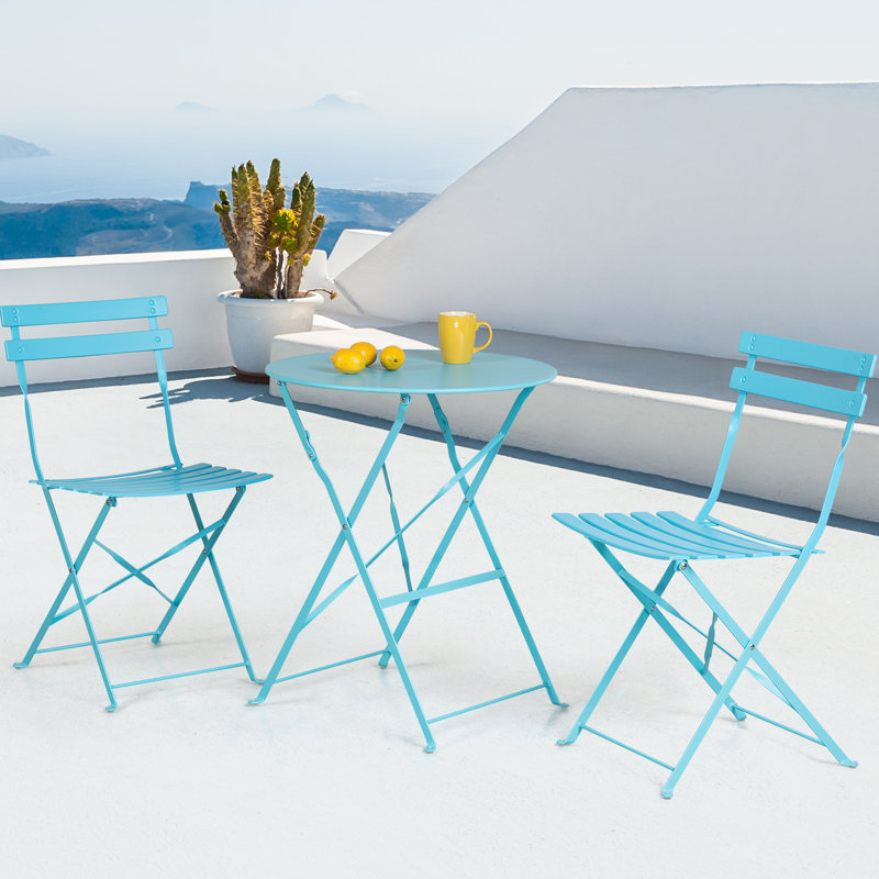 Colm 2 - Person Metal Patio Dining Set with Round Table, Blue
