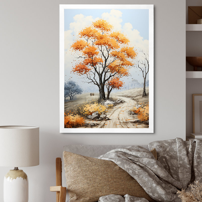 Paysage d'érable orange sur toile, Cadre photo blanc, H 40 po x l 30 po x P 1,5 po