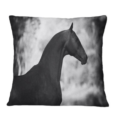 Portrait Of Black Stallion - Traditional Printed Throw Pillow