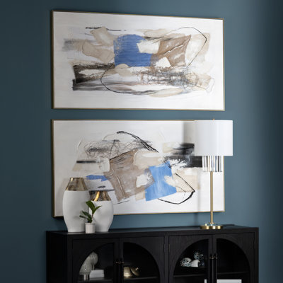 Pop Of Blue 2-Piece Abstract Framed Canvas Wall Art
