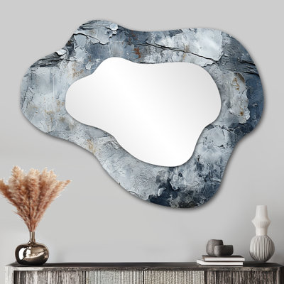Abstract Grey Lunar Surface I - Tachisme Asymmetrical Decorative Wall Mirror, Modern Cloud Mirror, Printed Metal Art