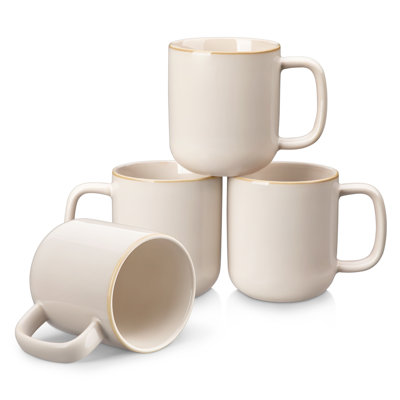 4 Piece Beige Dual,Glaze Mug Set, 12Oz With Curved Rim,Handcrafted Ombre Effect, Stoneware