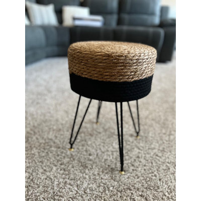 Tabouret de coiffeuse en rotin naturel tissé à la main avec pieds en métal doré
