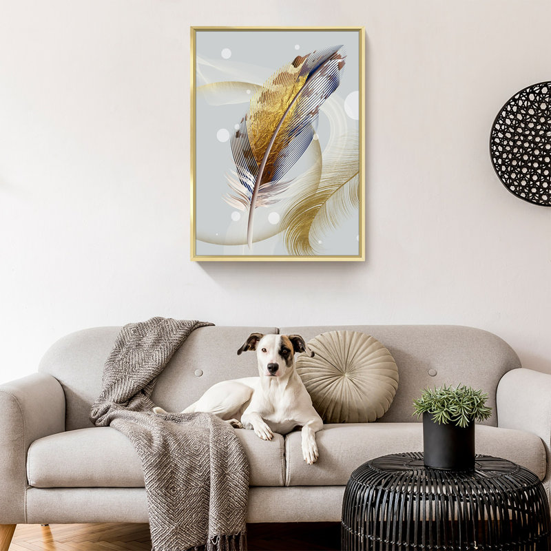 Toile abstraite, art mural encadré en aluminium doré prêt à être accroché 30, H 24 po x l 16 po x P 1,6 po