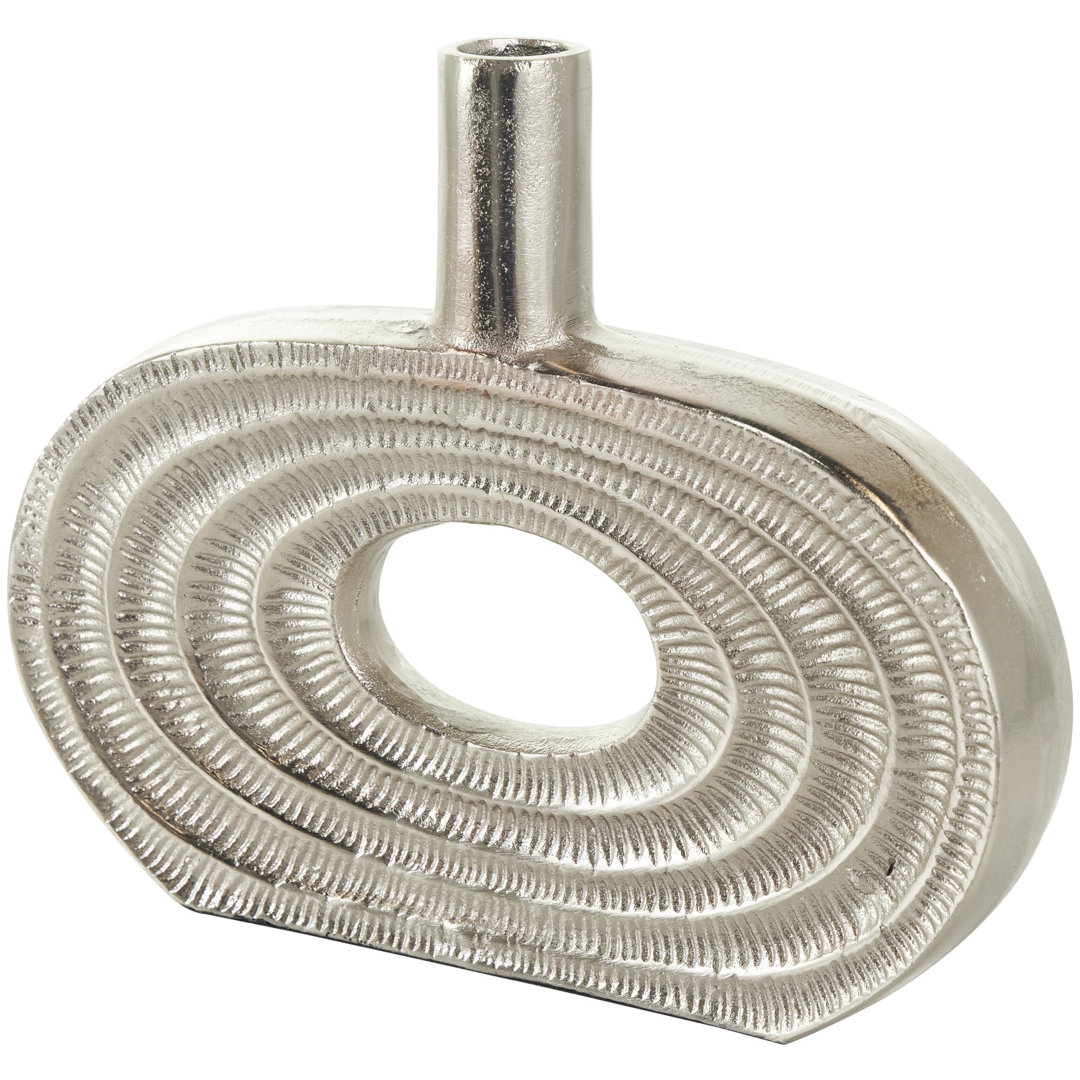 Maebri Aluminum Metal Circular Decorative Vase with Linear Etchings Mercer41 