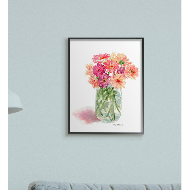 Bouquet d'aquarelles roses en pot en conserve, Toile tendue, H 20 po x l 16 po