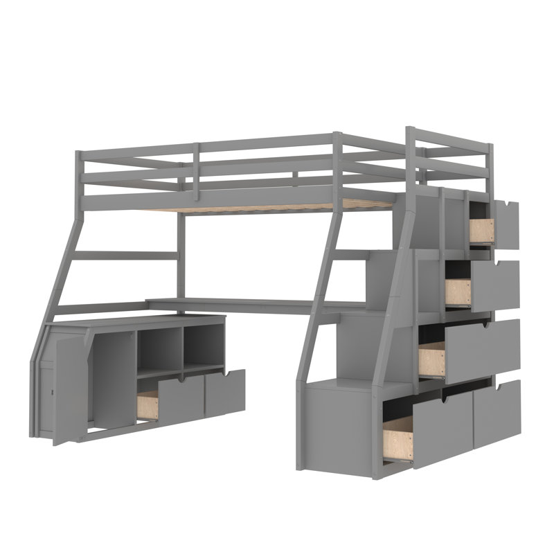 Lit mezzanine simple avec tiroirs Graettter, gris