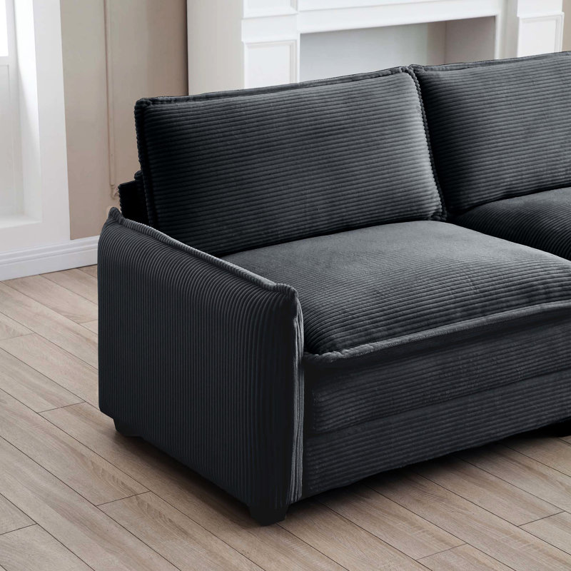 Grey Corduroy Single Deep Seat For Bedroom, Flat - Fashion And Retro Blend, Double Layered Cushions, Removable