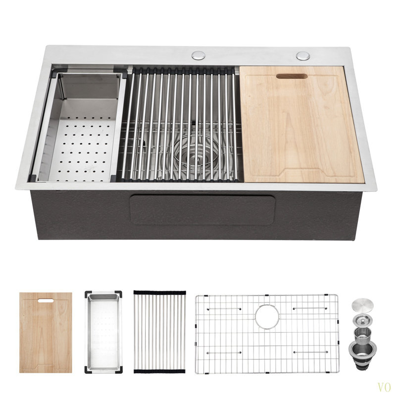 Évier de cuisine encastré 33 po - Évier de cuisine encastré 33 po x 22 po en acier inoxydable à cuve simple de calibre 16