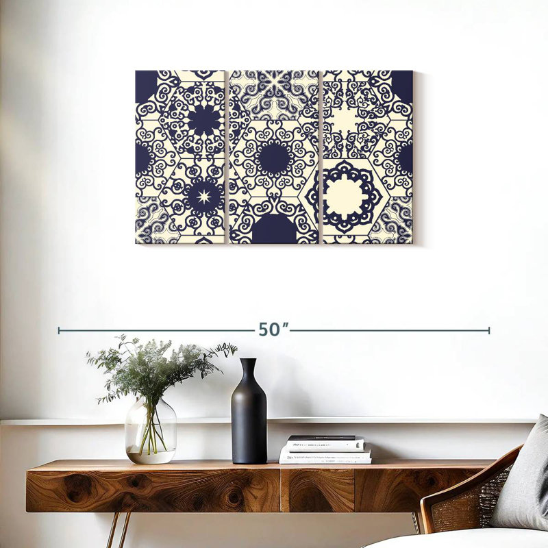 Kerner Blue Ornate Tile Pattern, 20" H x 33" W