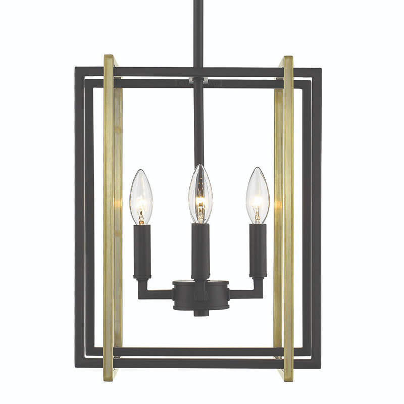 Luminaire suspendu rectangulaire 4 lumières Isiah, Laiton vieilli