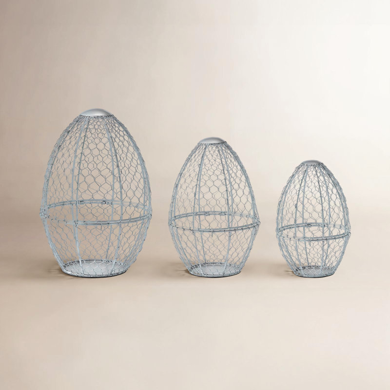 Bunny Hop Chicken Wire Egg Shaped Baskets Set of 3 Sizes