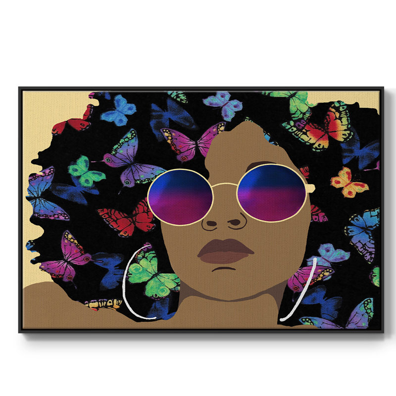 «Butterfly Diva I», peinture sur toile encadrée, H 27 po x l 41 po x P 2 po, Cadre noir