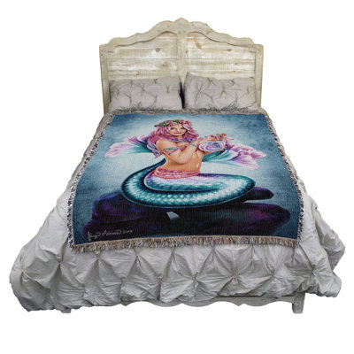 Pure Country Weavers Spring Flowers Mermaid Blanket by Brigid Ashwood - Gift Fantasy Tapestry Throw Woven from Cotton - Made in the USA (72x54)