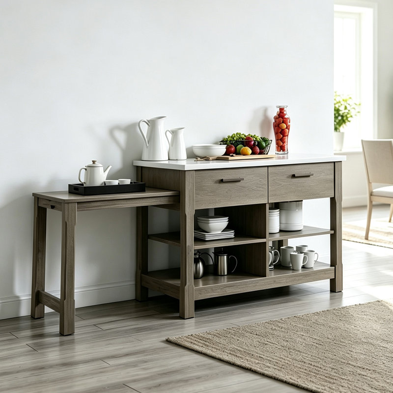 50"Kitchen Storage Sideboard with Retractable Side Table