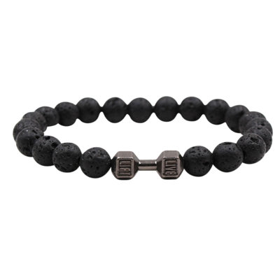 A Strings Black Dumbbell Bracelets For Men Women Natural Stone Dumbbell Beads Bracelets Set Gifts