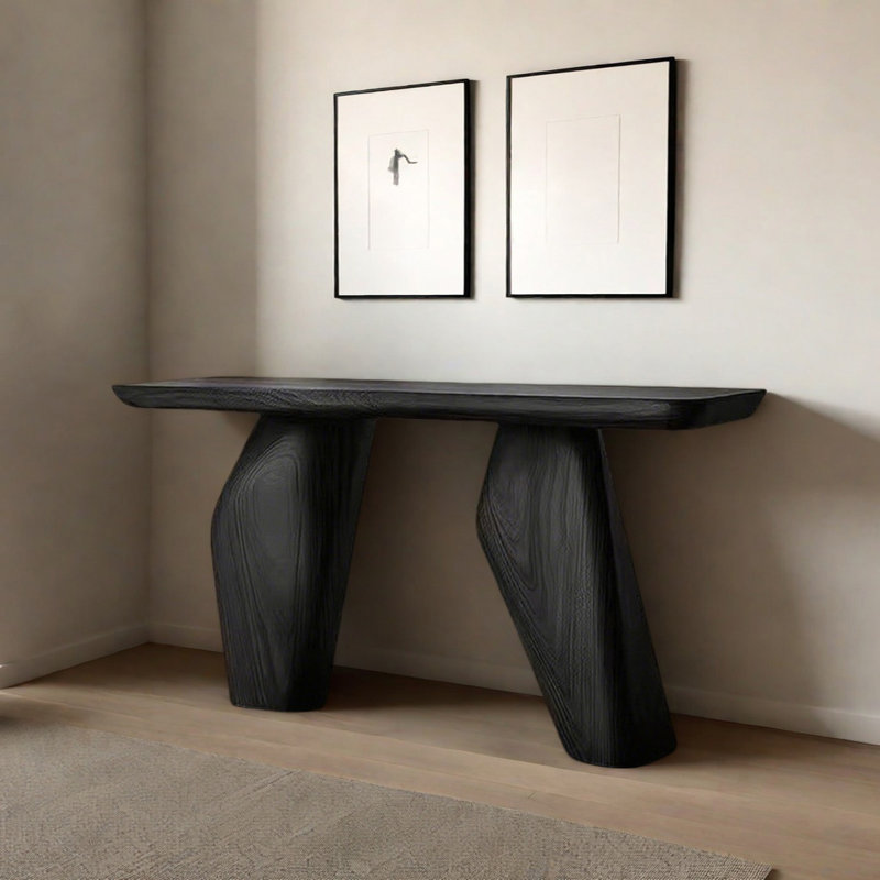 Retro Art Console Table, 33.46" H x 62.99" W x 15.75" D, Black