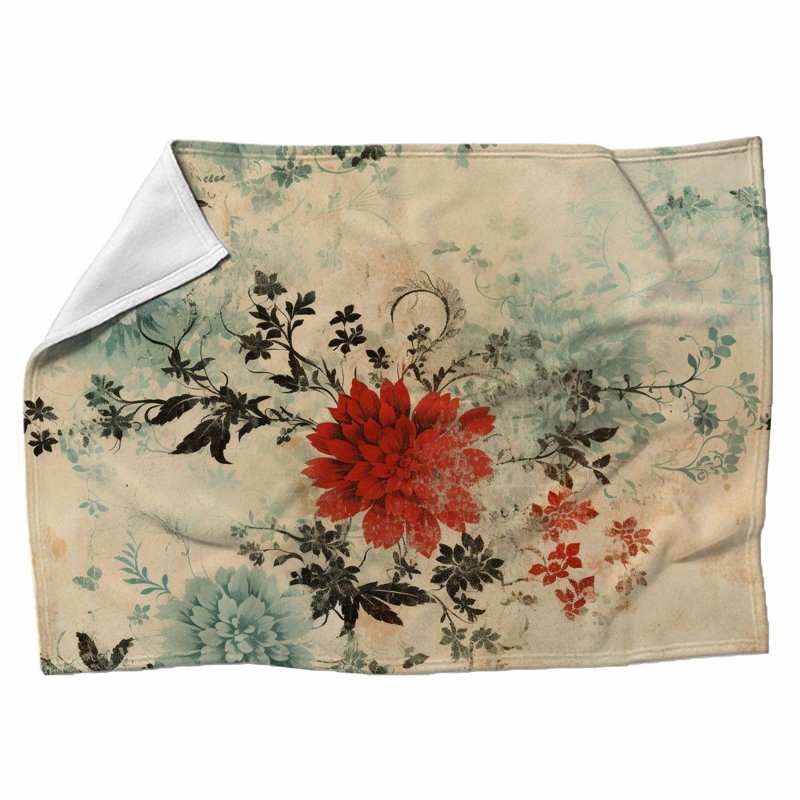 Jeté floral jeté beige, L 51 po x L 60 po