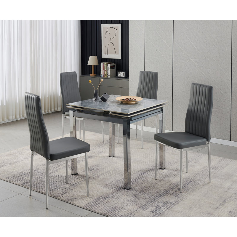 Piccolo Grey Sintered Stone Dining Table + 4  Monza Chairs , Grey