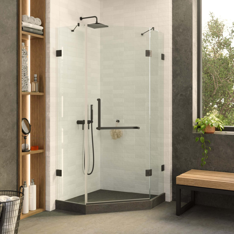 Porte de douche à charnière sans cadre l 34,25 po x H 74,25 po, Noir