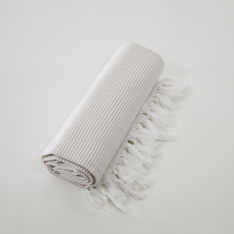 Serviette de bain rayée 100% coton pestemal / fouta, Beige & blanc