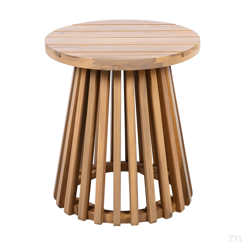 Outdoor Acacia Wood Patio Side Table, Round Coffee Table For Backyard, Lawn, Balcony