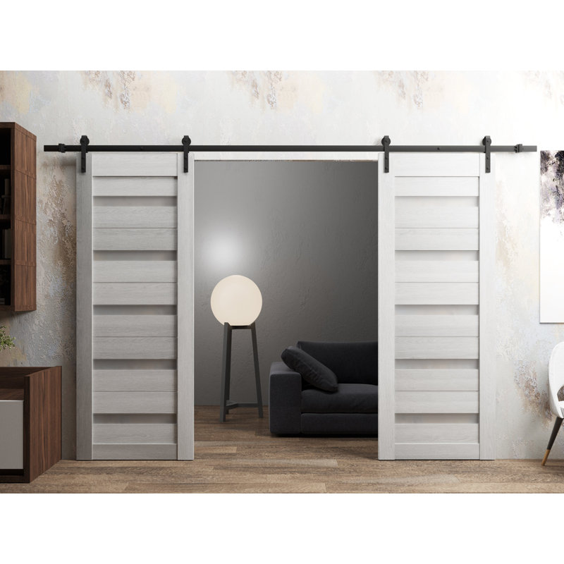 Portes en bois de grange quadrillé en bois givré Quadro, 72 po x 96 po