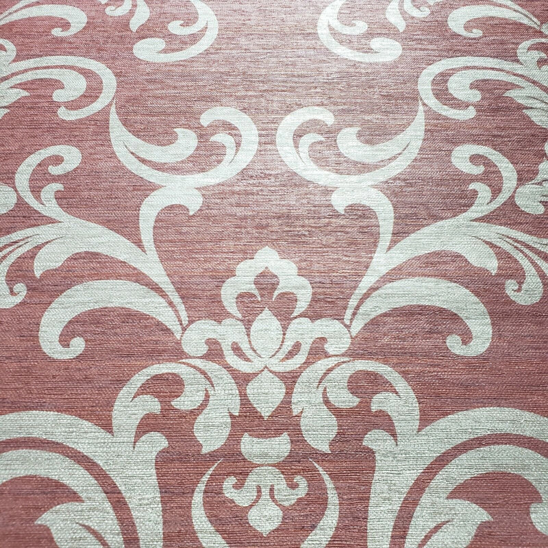 Papier peint imitation damas métallique bourgogne Beronica