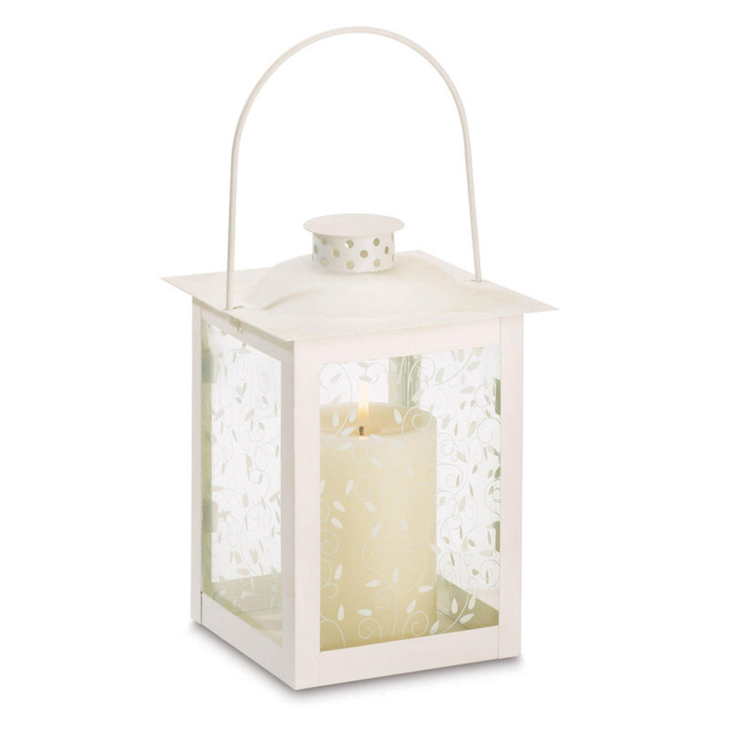 SMALL WHITE LANTERN, 8'' H x 5.75'' W x 5.75'' D