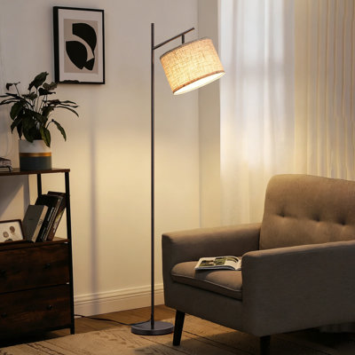 Modern Floor Lamp With 3 Color Temperatures Bulb, Adjustable Linen Shade, Foot Pedal Switch