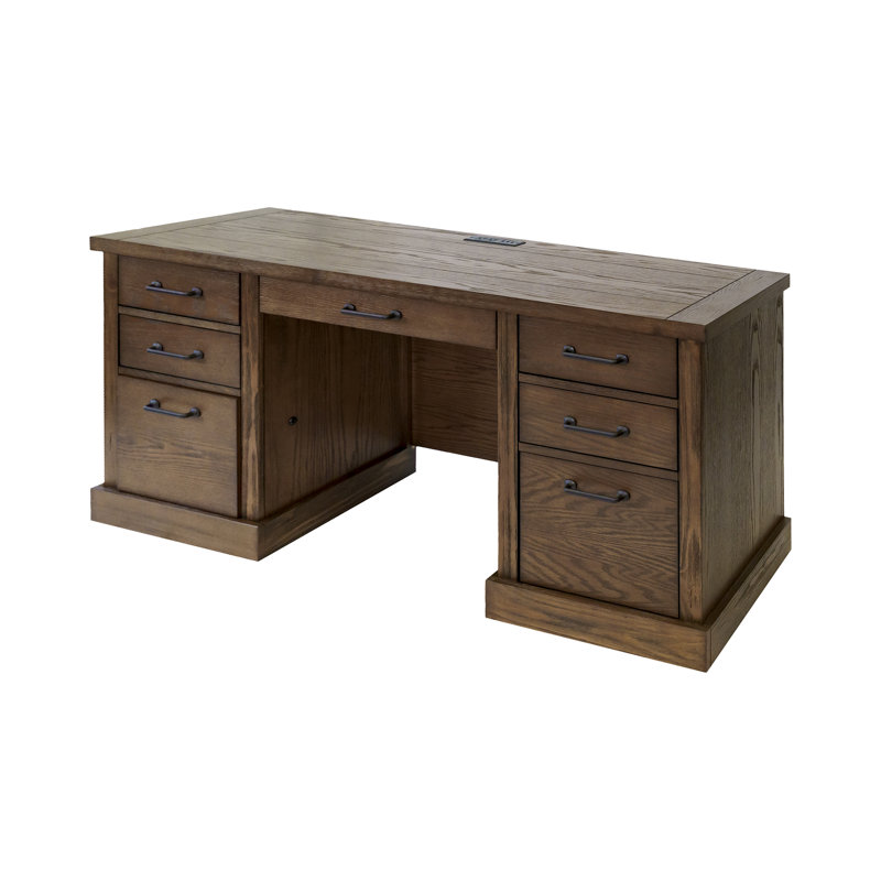 Ashvina Computer Desk with Built-In Electrical Outlet, 30" H x 66" W x 21" D, Brown