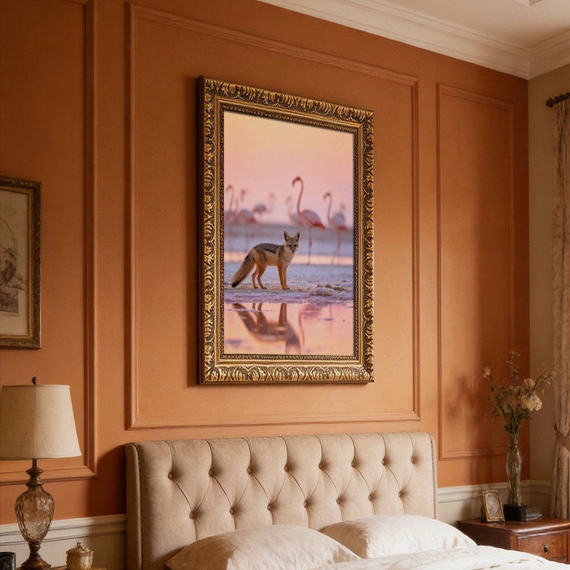 Cape Fox & Flameos, cadre mural rétro - cadre décoratif doré pour art., L 16 po x l 24 po