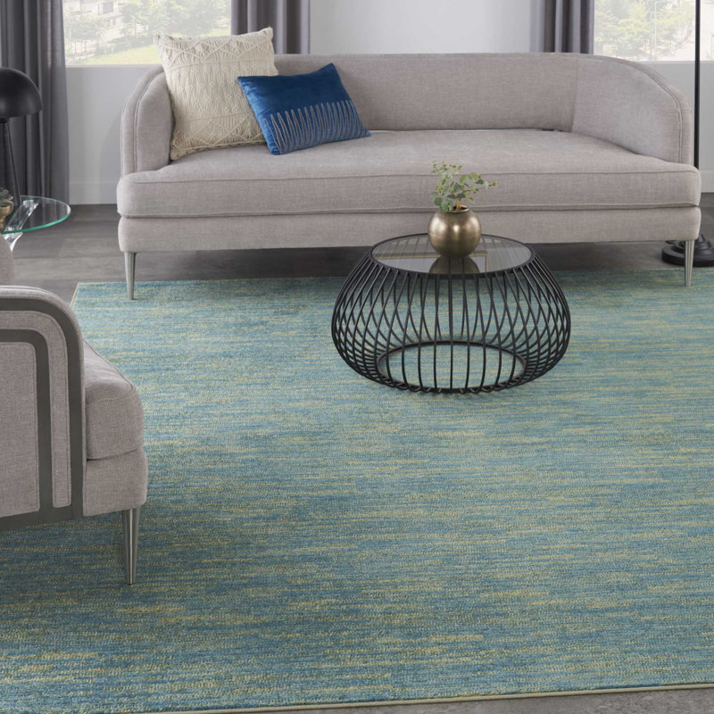 Mullican Sandy Solid Blue/Green Easy Care Indoor/Outdoor Area Rug, Rectangle 8' x 10'