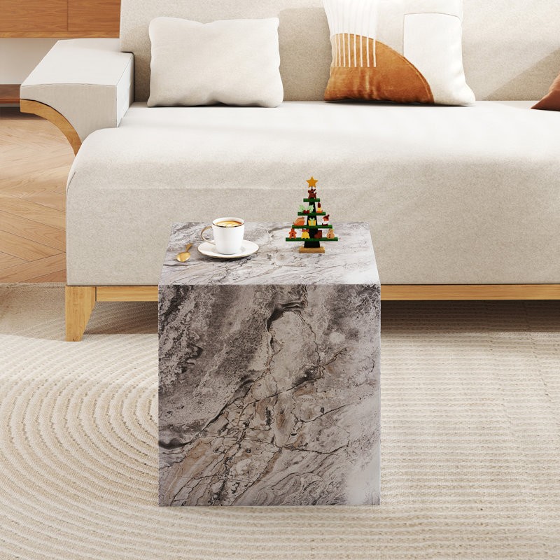 16'' Tall End Table & MDF Coffee Table With Stylish Texture Design, Ivory