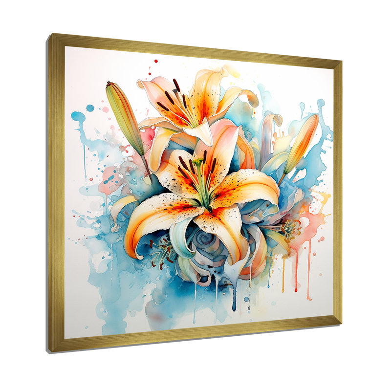 «Watercolor Elegant Lily P pureté I», reproduction sur toile, Cadre doré simple, H 36 po x l 36 po x P 1,5 po