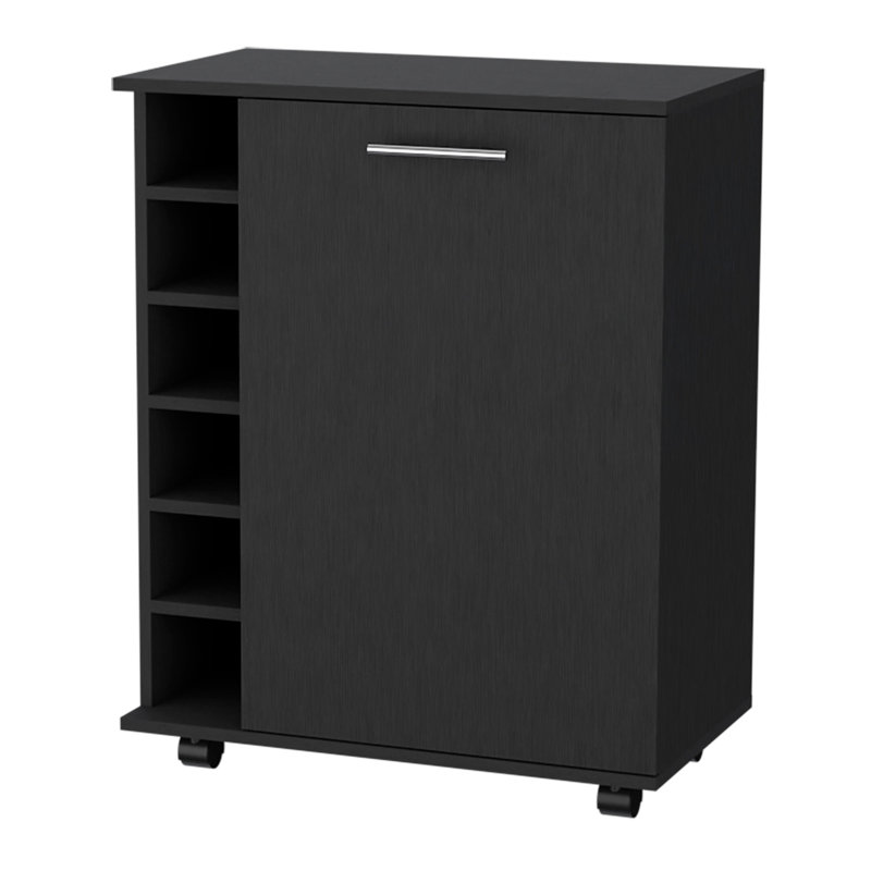 Chariot-bar Rawlins avec support pour 6 bouteilles, cabine de rangement et roulettes mobiles