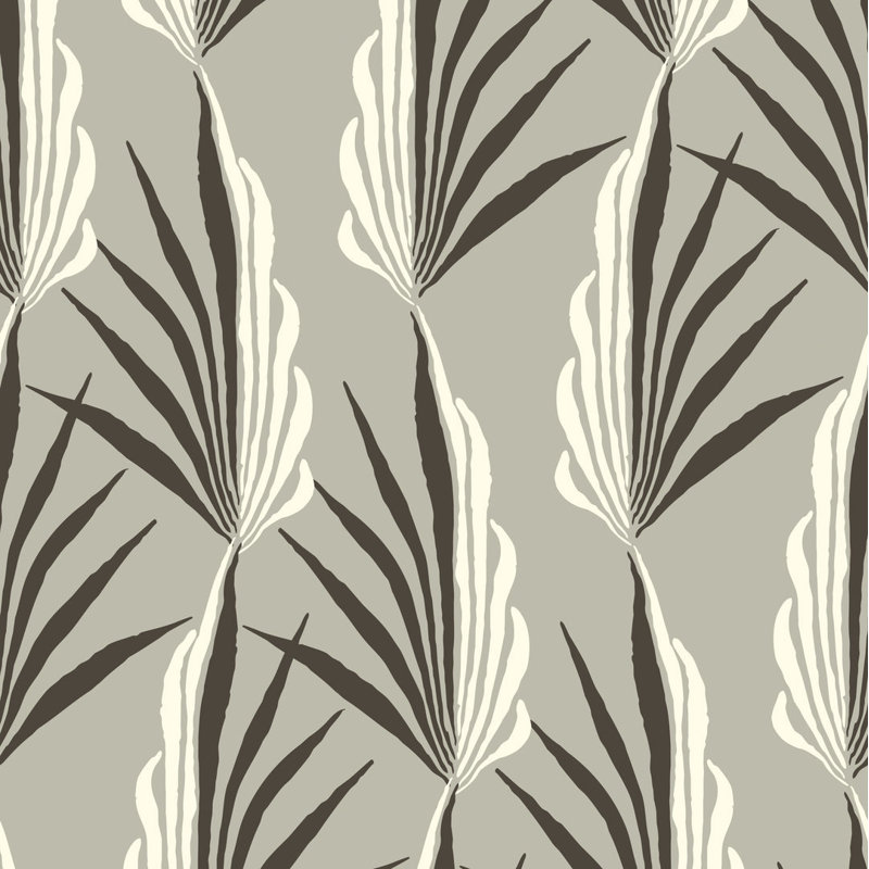 Areca Palm - Wallpaper, Gray, Faux Grasscloth