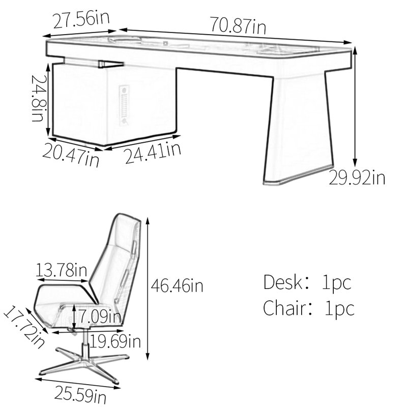 Bureau de table en pierre frittée, H 29,53 po x l 70,87 po x P 27,56 po