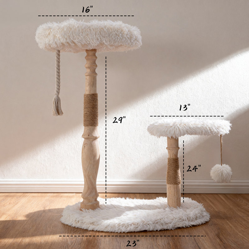 33" Classical Column Cat Tree, Roman-Style Cat Tower with Sisal Scratching Posts, Plush Perch, Handcrafted Solid Wood Pet Furniture for Indoor Cats