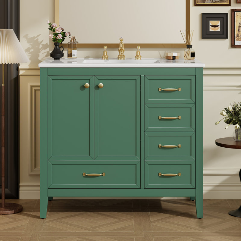 Meuble-lavabo de salle de bain avec lavabo, Vert