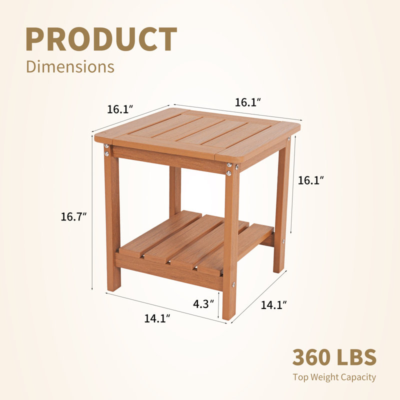 16inch Hdpe Adirondack Square Side Table, Weather Resistant End Table With Storage Shelf, Tan