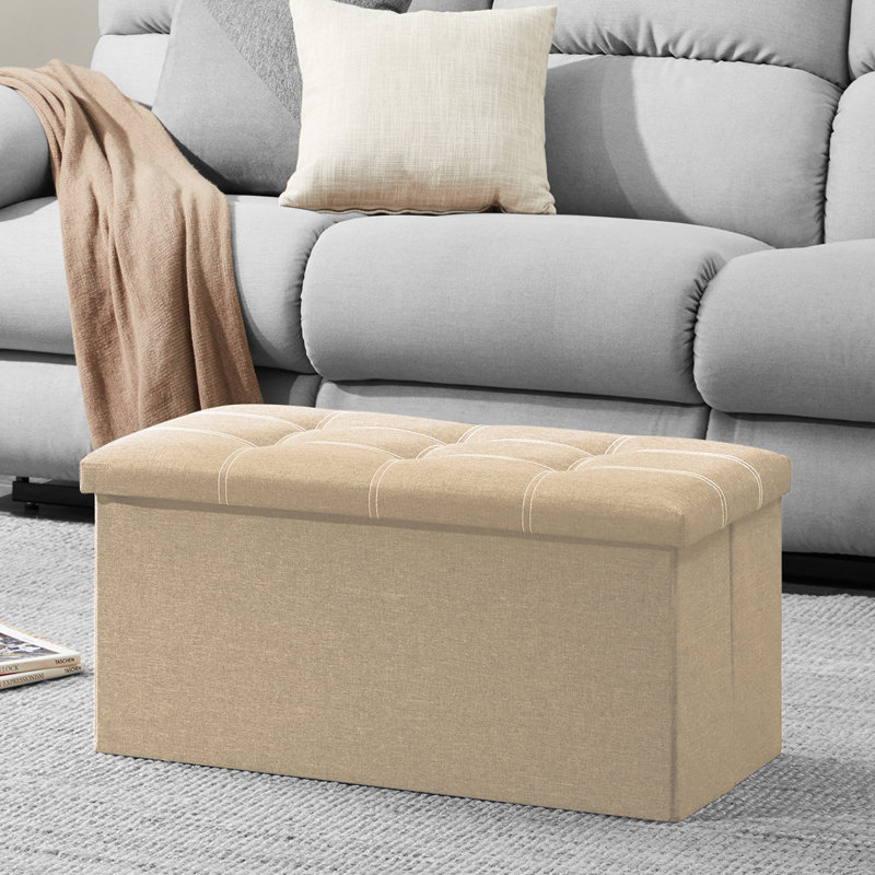 Banc de rangement rembourré à couvercle rabattable, Beige