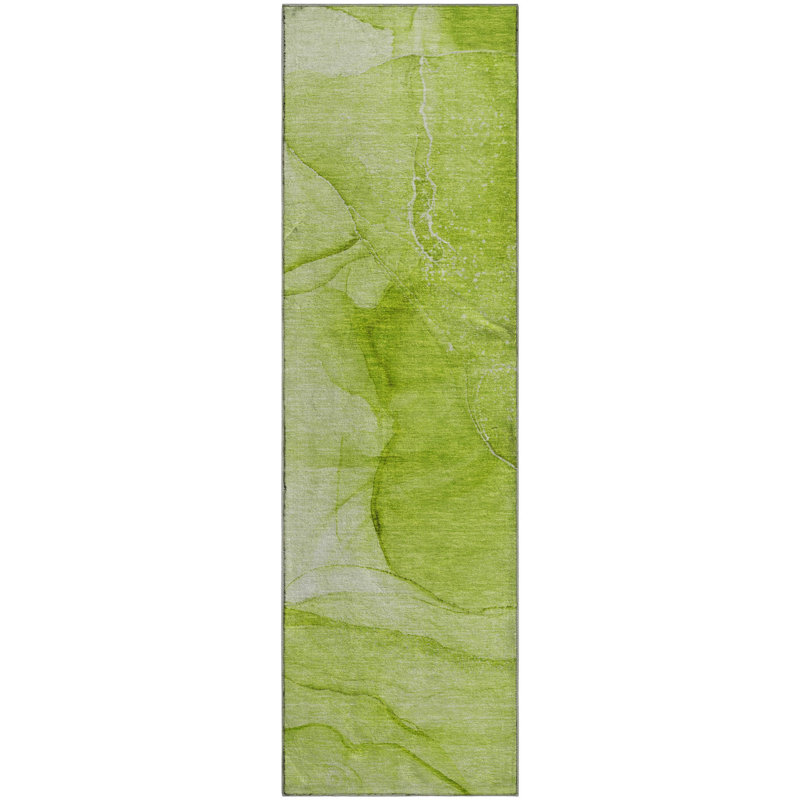 Premium Machine Washable Cerrito AMF507 Green Rug, Runner 2'3" x 7'6"