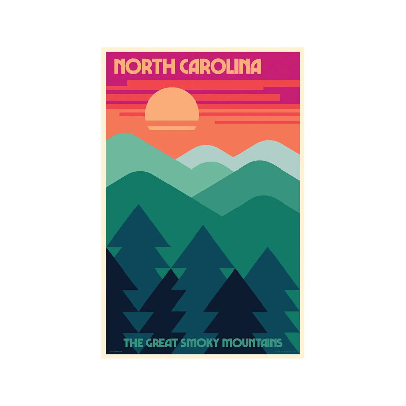 Affiche de voyage rétro «North Carolina» par Jim Zahniser - Publicité sur toile tendue, H 12 po x l 8 po x P 0,75 po