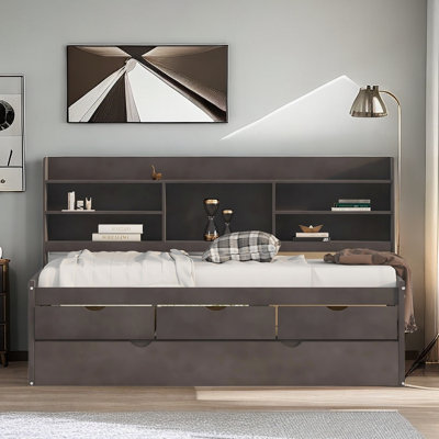 Duice Wooden Daybed with Trundle and Bookshelve, Three Drawers by Wildon Home