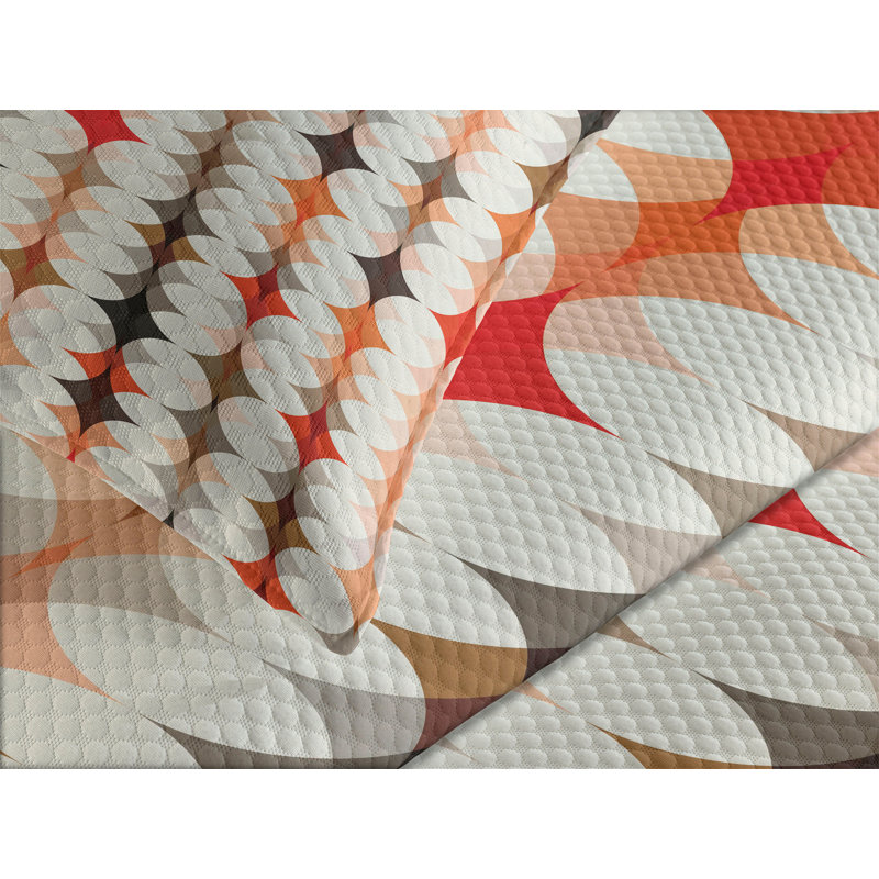 Ambesonne Geometric Bedspread Vintage Oval Pattern Orange Peach Red, King Coverlet/Bedspread + 2 Pillow Shams