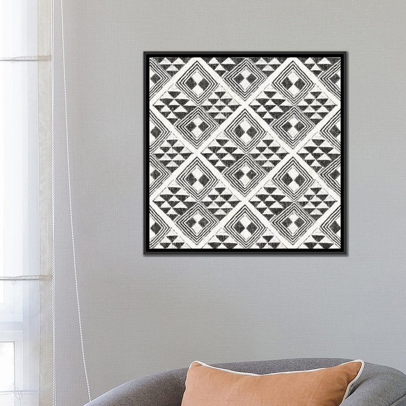 «African Wild Pattern, B&W II», impression sur toile, H 18 po x l 18 po x P 1,5 po, Toile encadrée noire, Pas de tapis