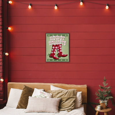 Howdy Holidays Cowboy Boots Framed Giclee, design by Jilly Jack Designs